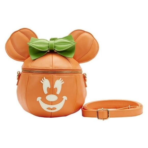 Loungefly Disney Glow Face Minnie Pumpkin Crossbody Bag - Picture 1 of 6